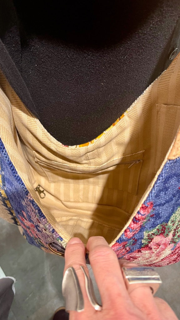 BLUE FLORAL" Vintage Crossbody Handbag