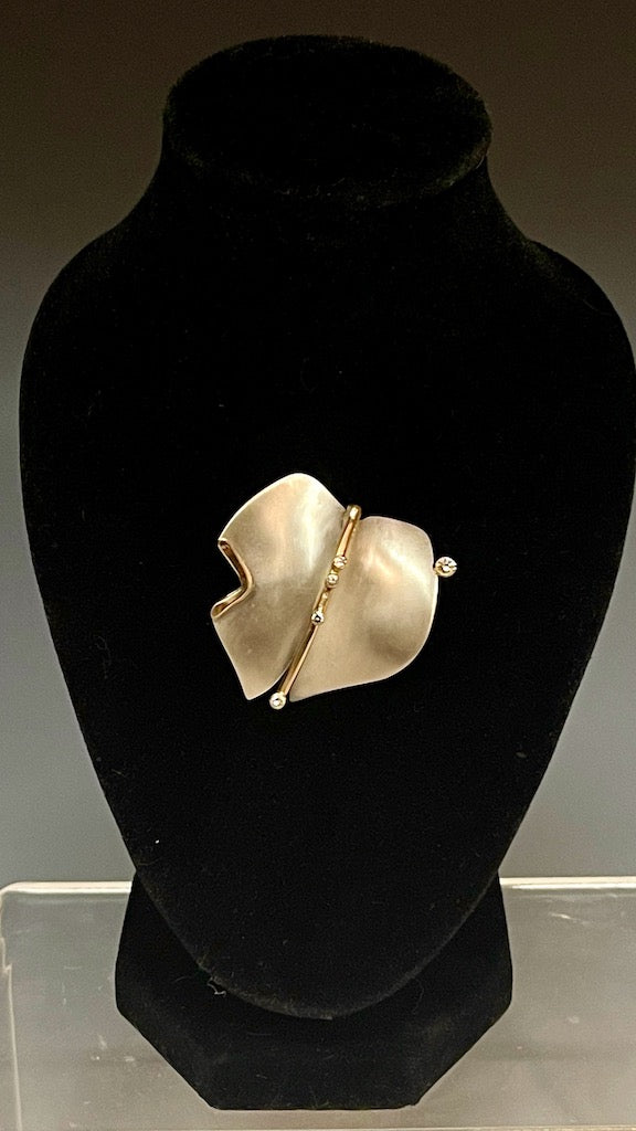 STERLING SILVER AND 14K GOLD LEAF PIN with Diamonds MB162P