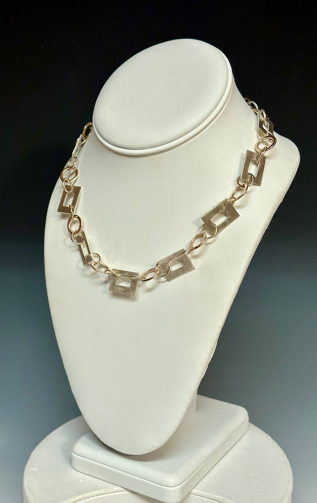 14k Gold and Sterling Silver Rectangle Necklace MB164N