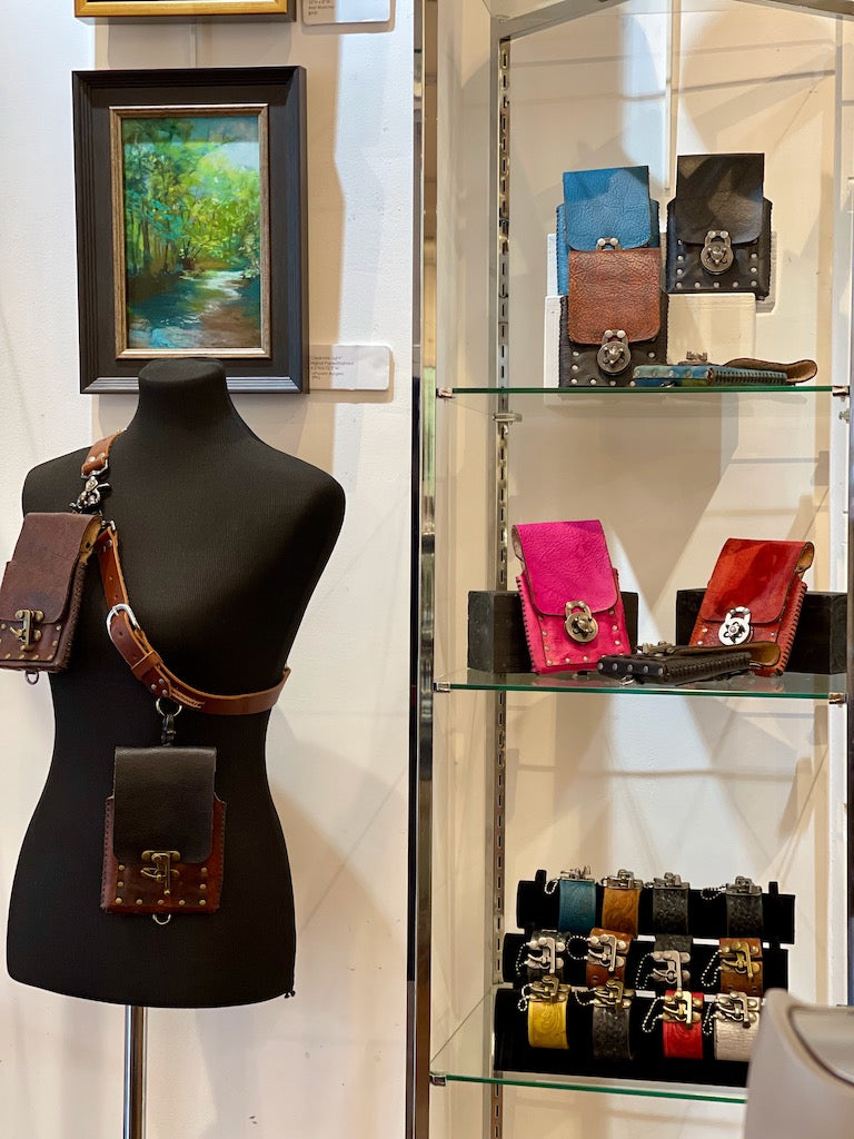 Distressed Blue and Yellow Leather Cell Phone Case with Silver Closure MMP6