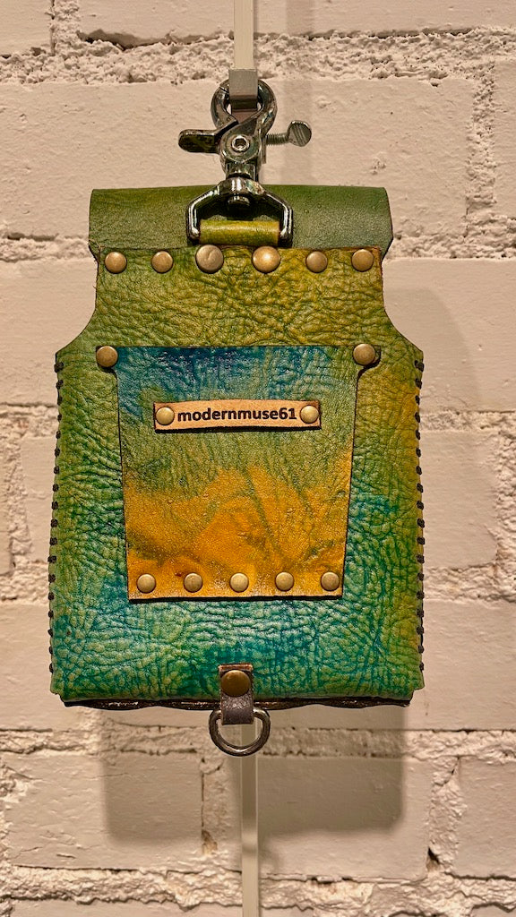 Green and Yellow Leather Cell Phone Case with Silver Closure MMP14