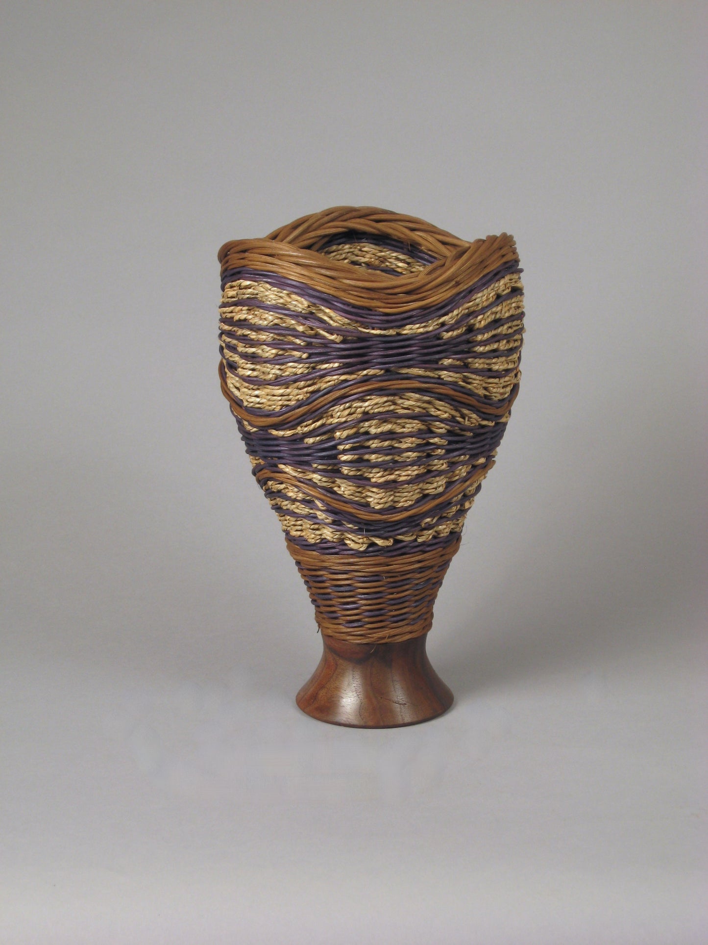 NAVY EYES" Mixed Media Basket with Hand Turned Walnut Wood Base