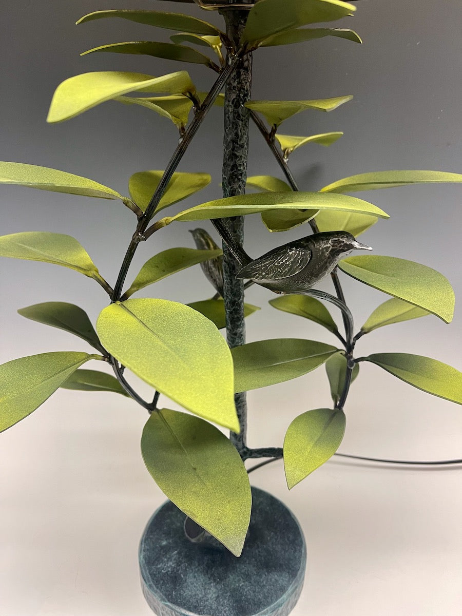 Laurel with Wrens Table Lamp with Black Shade