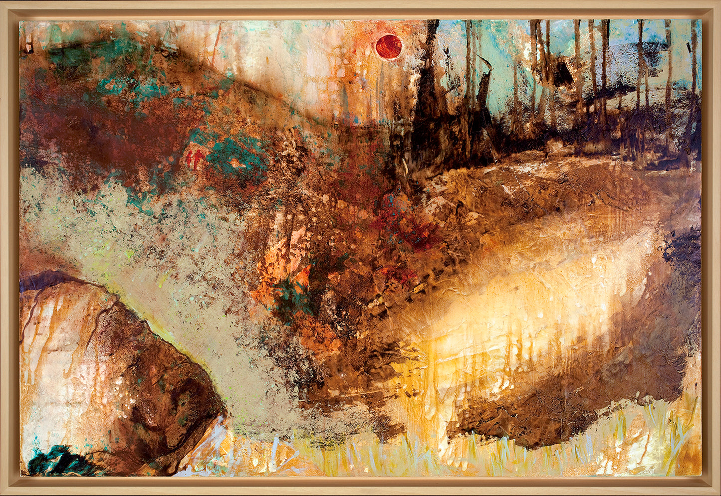 "Winter Mountain Romance” Framed Oil and Cold Wax on Cradled Panel