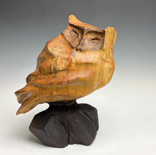 "AFTERNOON DELIGHT" HAND CARVED HEMLOCK OWL SCULPTURE
