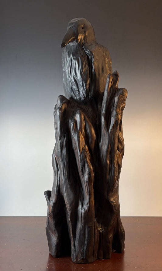 "THE QUIET" HAND CARVED CYPRESS WOOD SCULPTURE