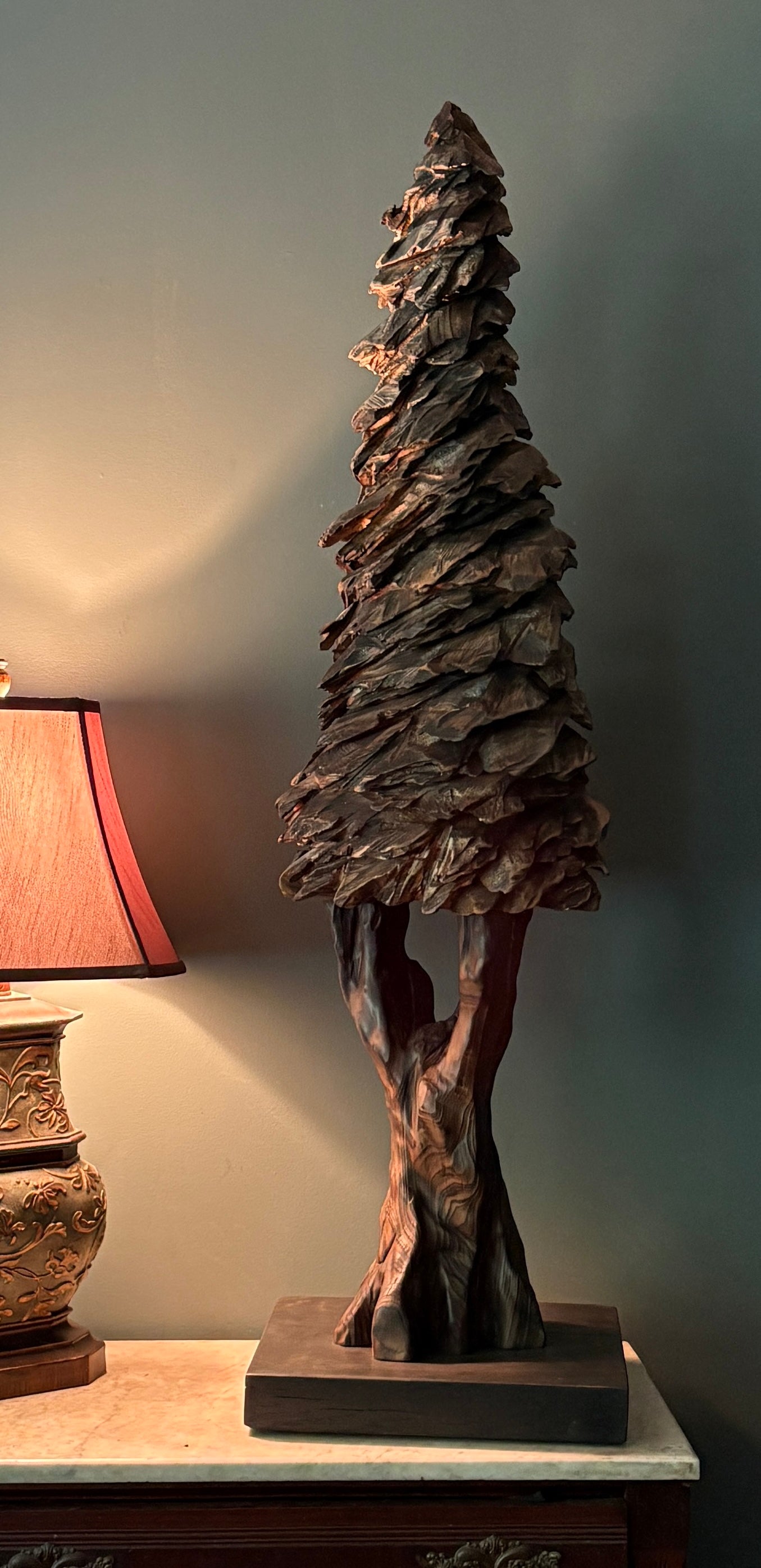 "SILENT ECHO" HAND CARVED CYPRESS/WHITE PINE AND CEDAR TALL TREE SCULPTURE