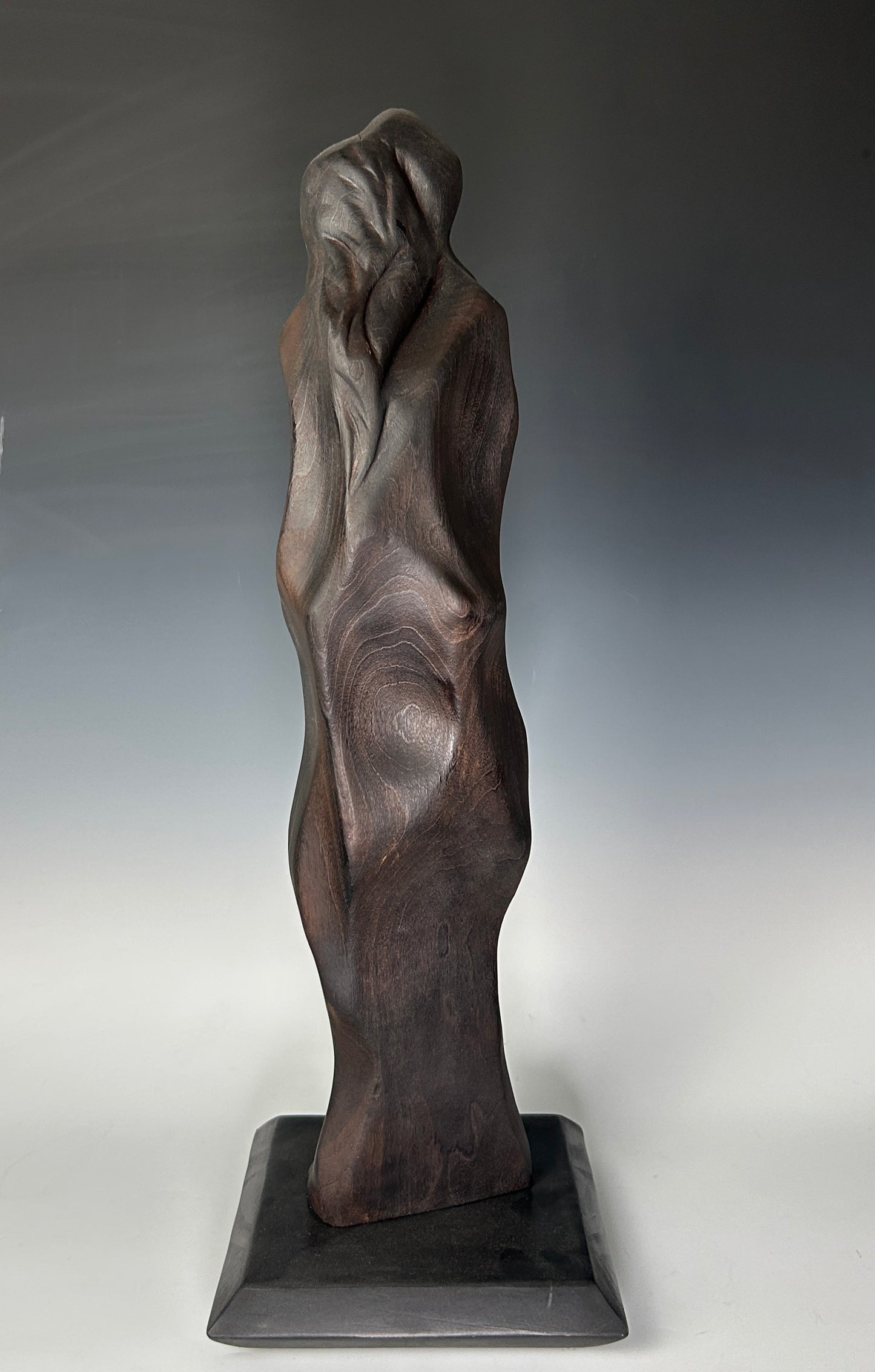 "SOULMATES' EMBARCE II"  BLACK CHERRY CARVED WOOD SCULPTURE