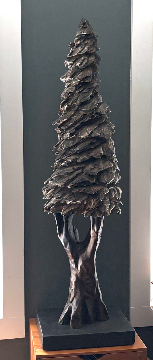 "SILENT ECHO" HAND CARVED CYPRESS/WHITE PINE AND CEDAR TALL TREE SCULPTURE