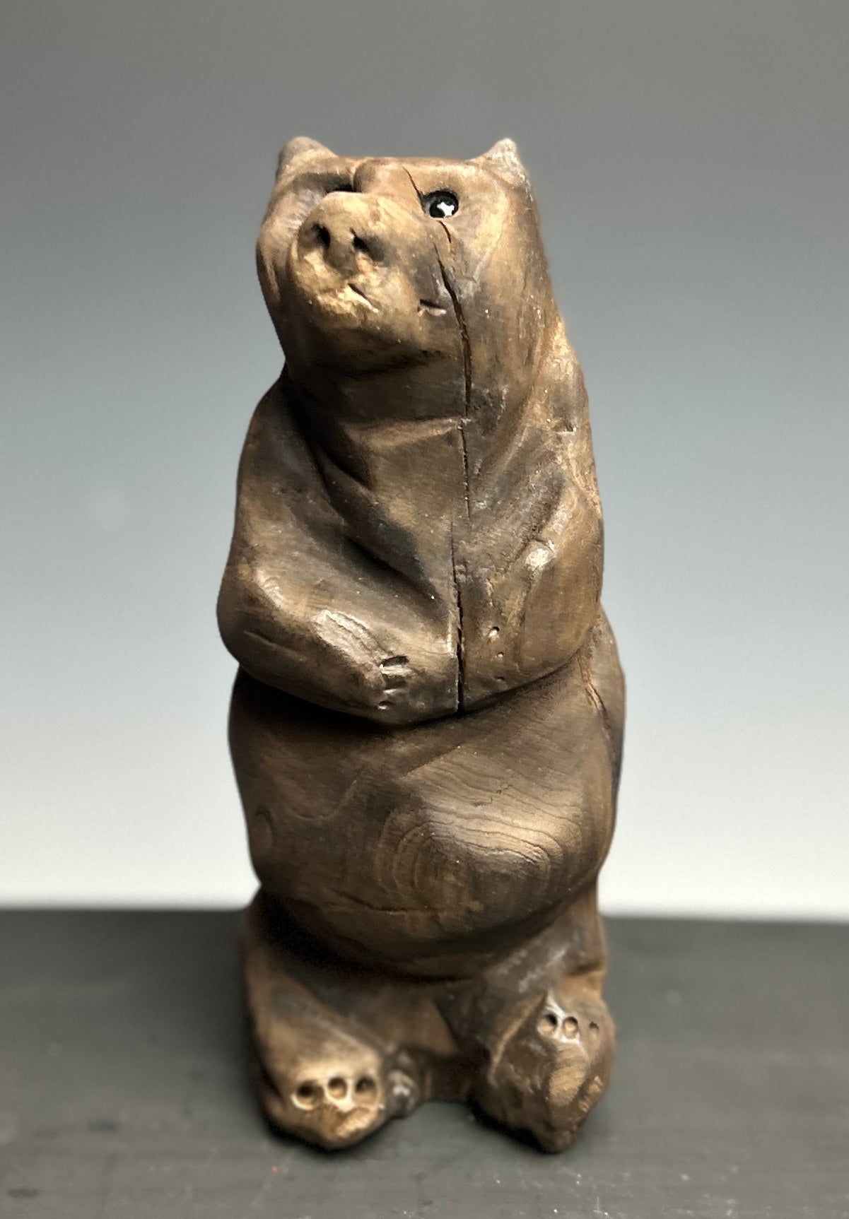 "CHERRY BEAR" HAND CARVED WOOD SCULPTURE