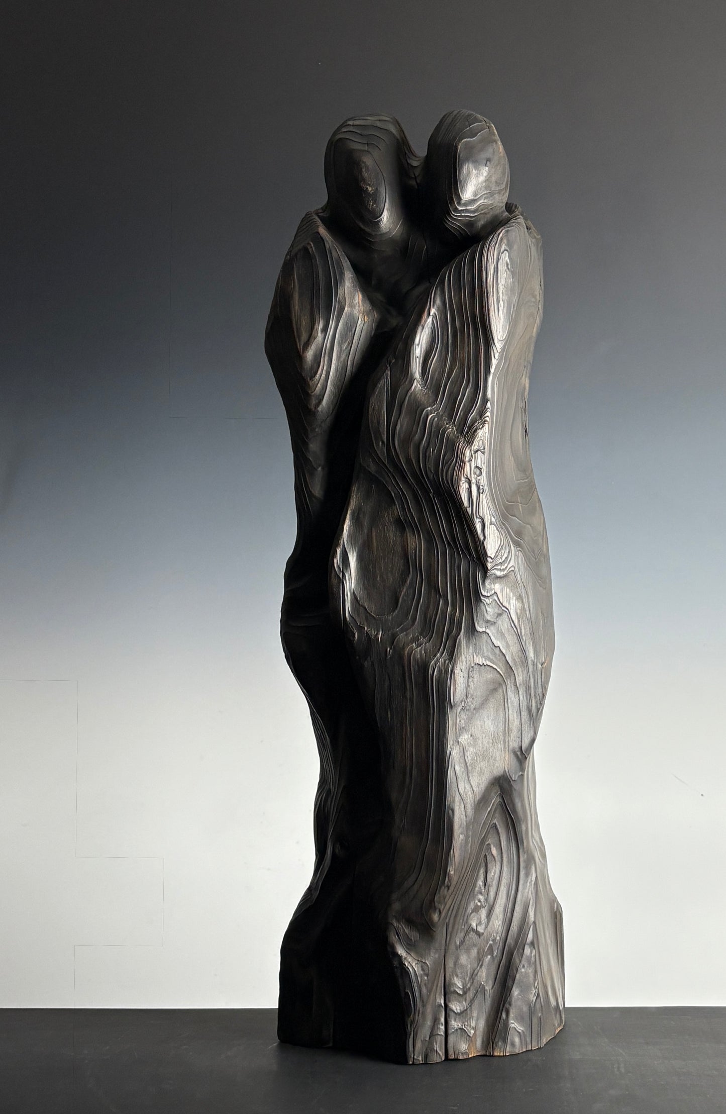 "AFTER THE STORM II" CYPRESS FIGURATIVE WOOD SCULPTURE