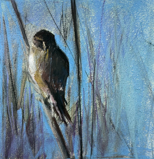 "ONE LITTLE BIRD IN WINTER" ORIGINAL PASTEL/FRAMED