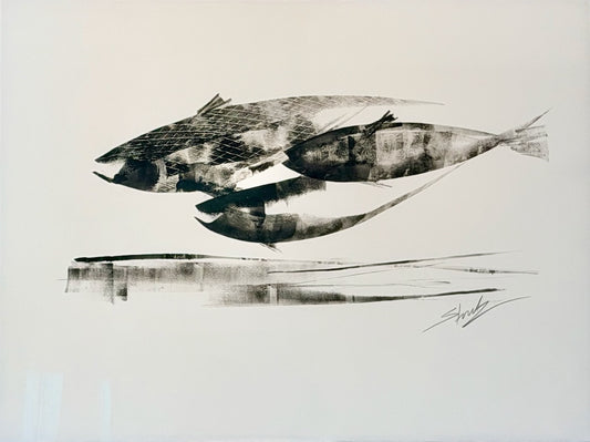 "SHADOW RUN" ORIGINAL OIL ON PAPER/FRAMED
