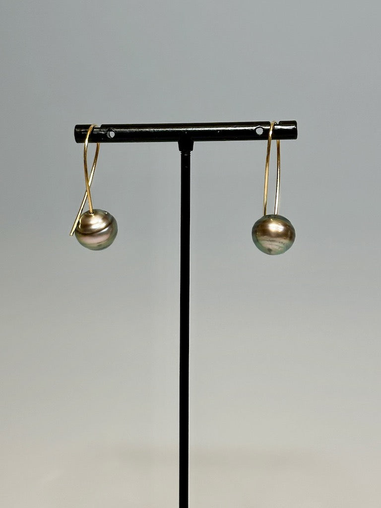 FANCY CIRCLED TAHITIAN PEARL EARRINGS WITH 18k GOLD WIRES AV136