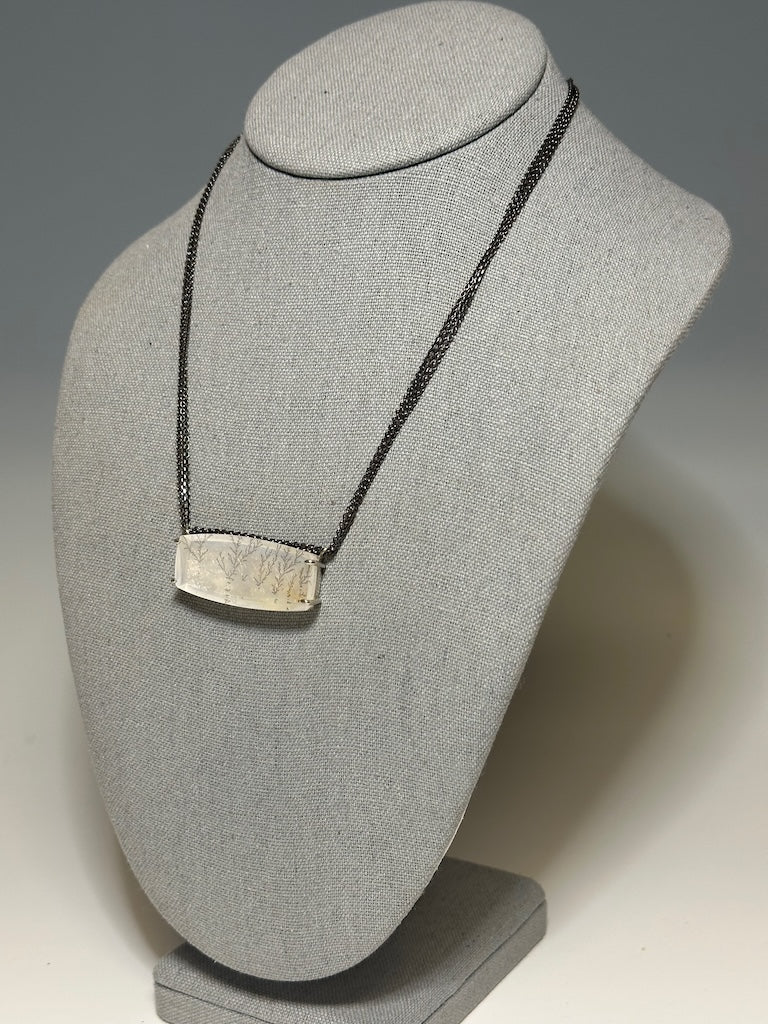 "GROWTH" DENDRITE QUARTZ WITH RUTHENIUM PLATED SILVER CHAIN