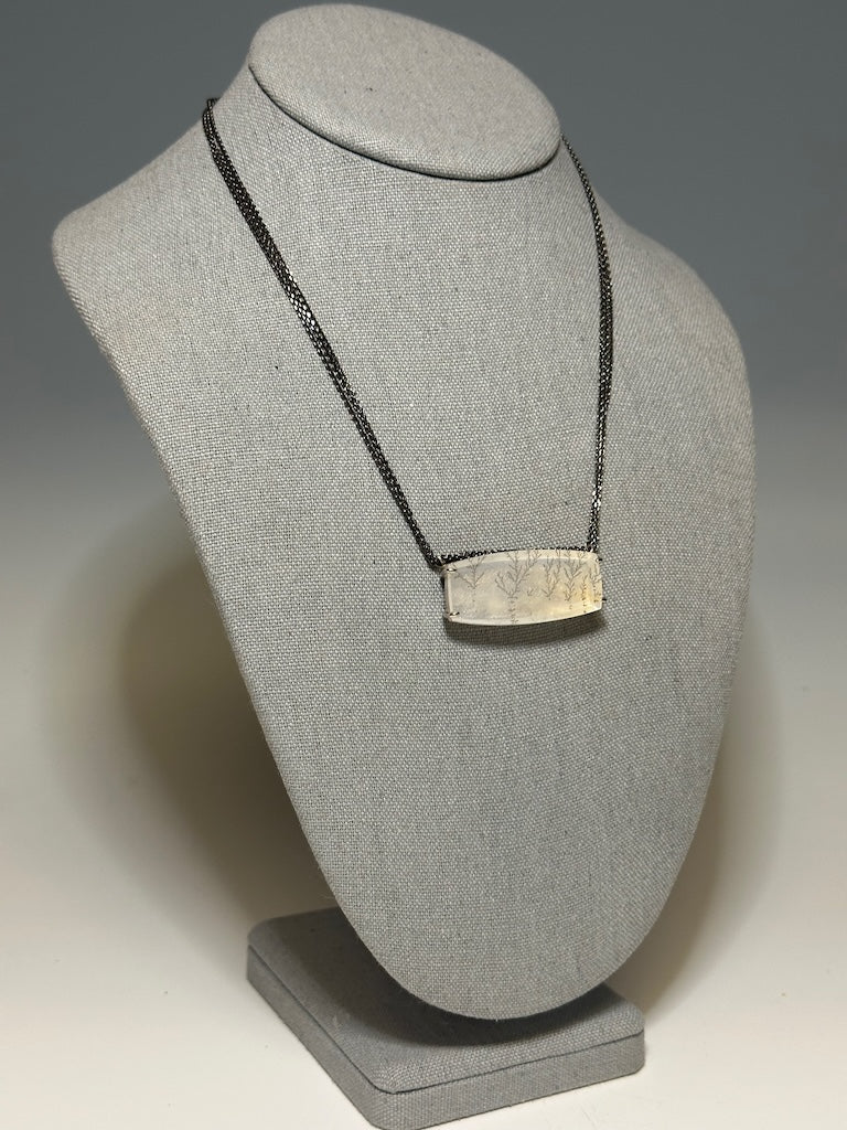 "GROWTH" DENDRITE QUARTZ WITH RUTHENIUM PLATED SILVER CHAIN