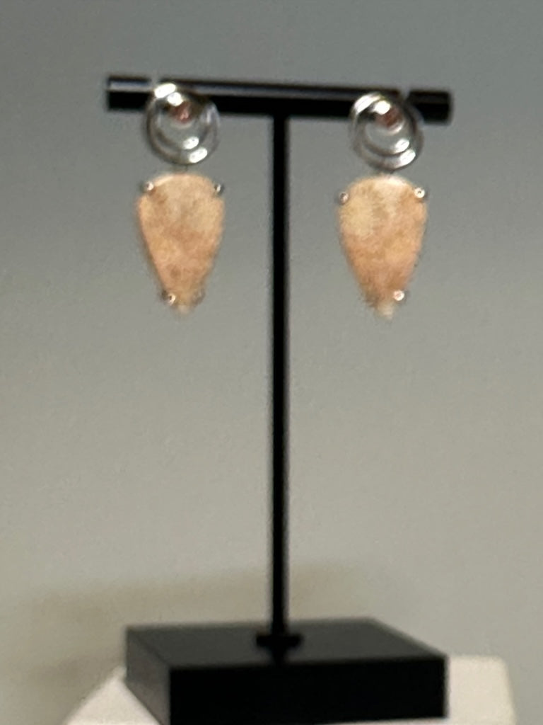 "LUNATION 1" EARRINGS WITH FOSSILISED CORAL, NATURAL PINK SPINELS AND STERLING SILVER ON POSTS AV141