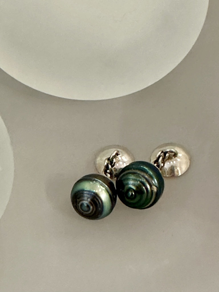 CIRCLED TAHITIAN PEARL CUFFLINKS WITH OXIDIZED STERLING SILVER AV144