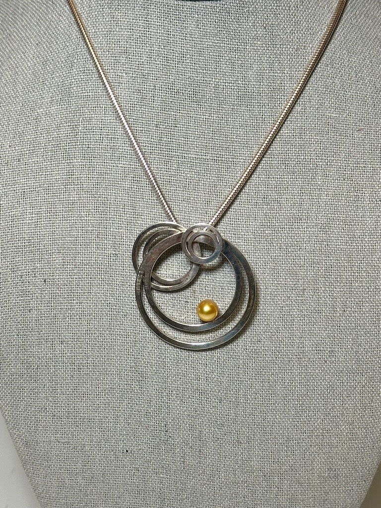 "LUNATION" STERLING SILVER PENDANT WITH GOLDEN SOUTH SEA PEARL WITH STERLING SILVER CHAIN