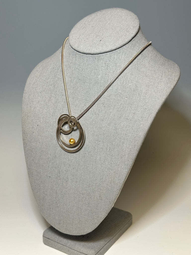 "LUNATION" STERLING SILVER PENDANT WITH GOLDEN SOUTH SEA PEARL WITH STERLING SILVER CHAIN