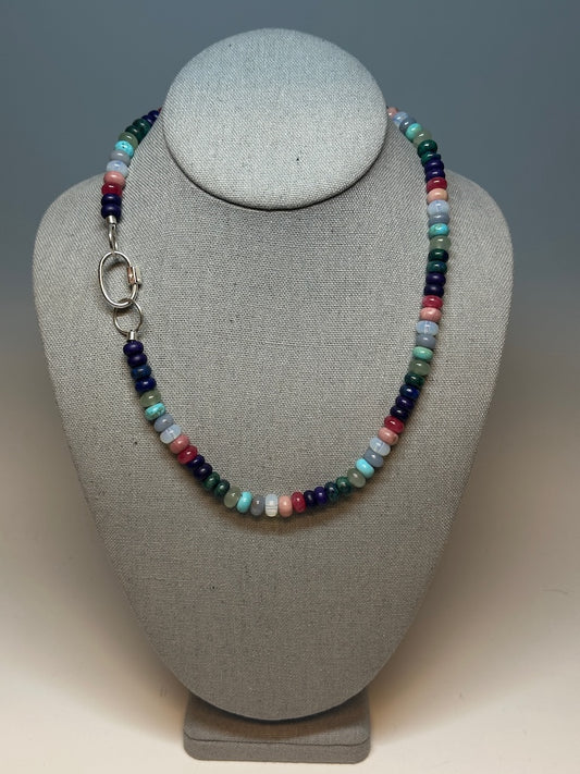 SEMI-PRECIOUS MIXED RONDELLE STONE NECKLACE WITH STERLING SILVER CARIBEANDER CLASP AV2542