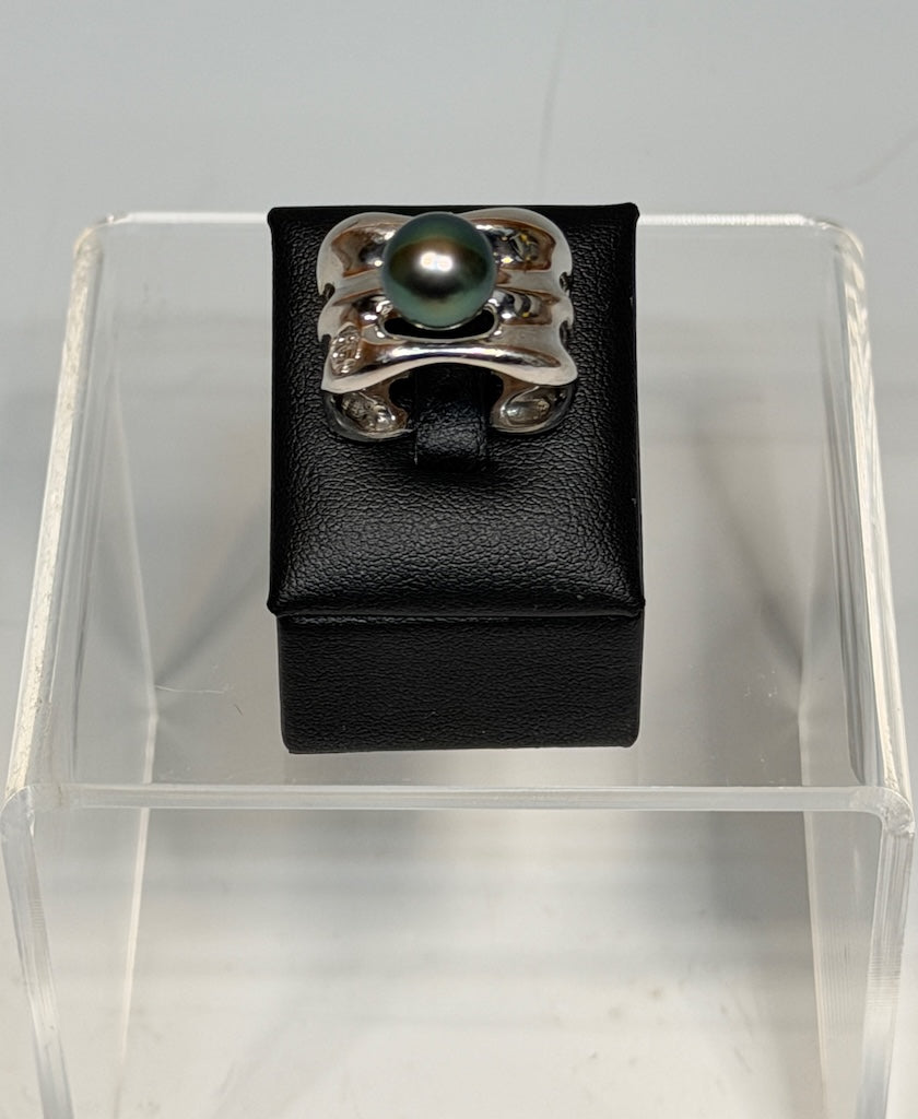 TAHIZEA, FANCY TAHITIAN PEARL STERLING SILVER RING AV2604