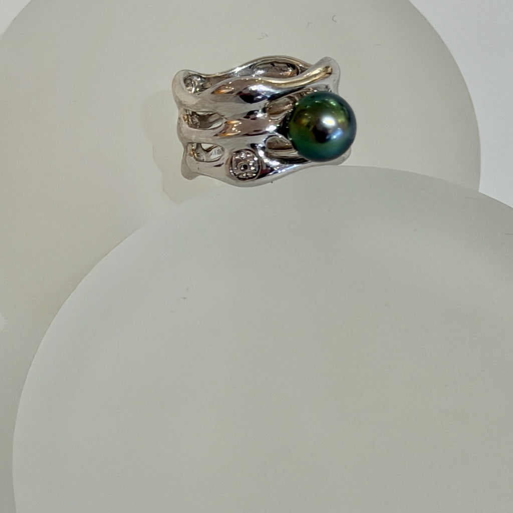 TAHIZEA, FANCY TAHITIAN PEARL STERLING SILVER RING AV2604