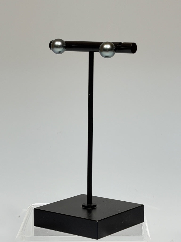 18K YELLOW GOLD DARK TAHITIAN PEARL STUD EARRINGS AV2606