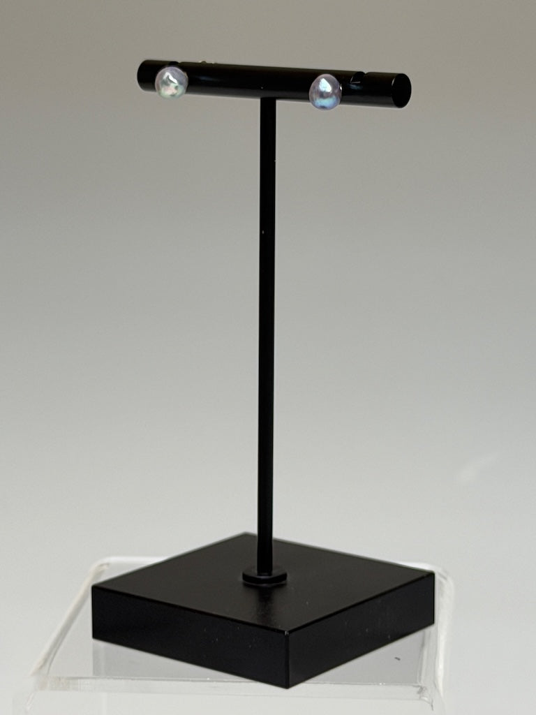 18K WHITE GOLD NATURAL BLUE JAPANESE AKOYA PEARL STUD EARRINGS AV2623