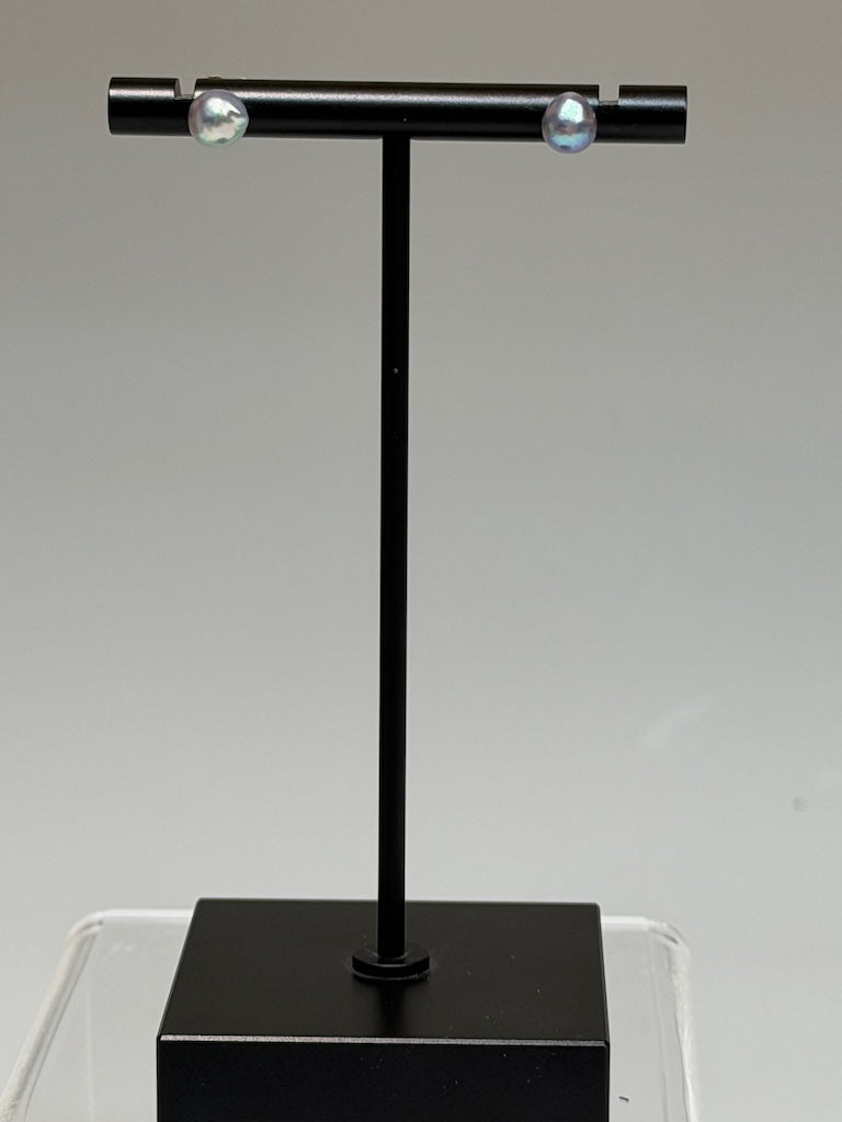 18K WHITE GOLD NATURAL BLUE JAPANESE AKOYA PEARL STUD EARRINGS AV2623