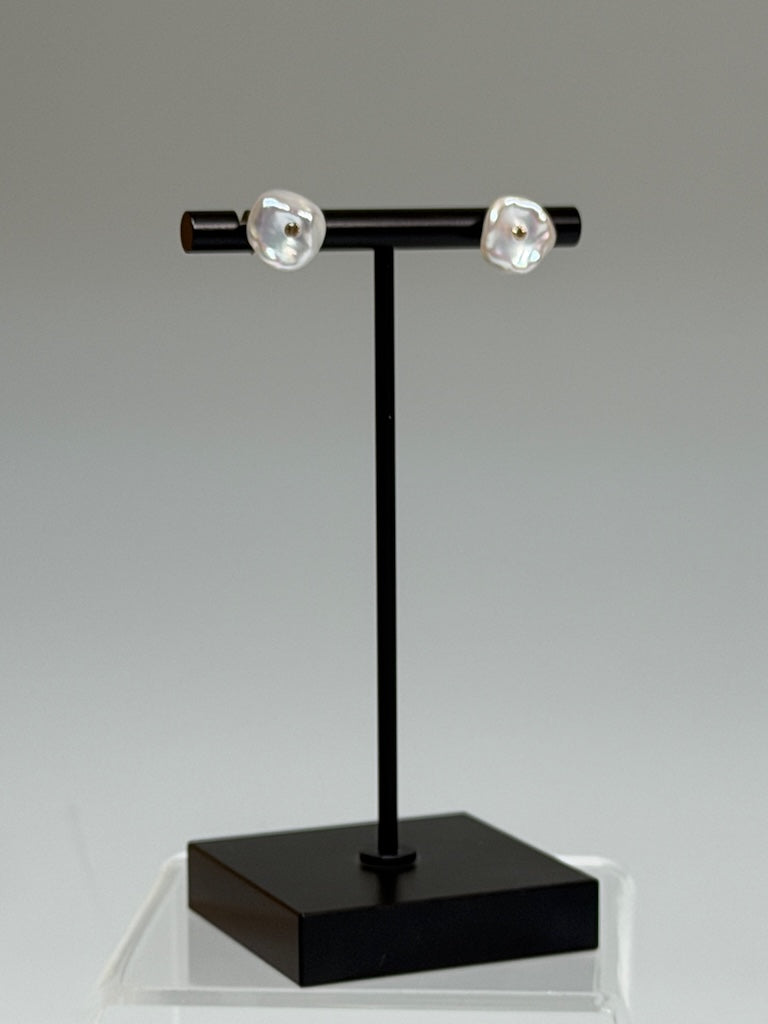 WHITE FRESH WATER KESHI PEARL & NATURAL DIAMOND STERLING SILVER STUD EARRINGS AV2629