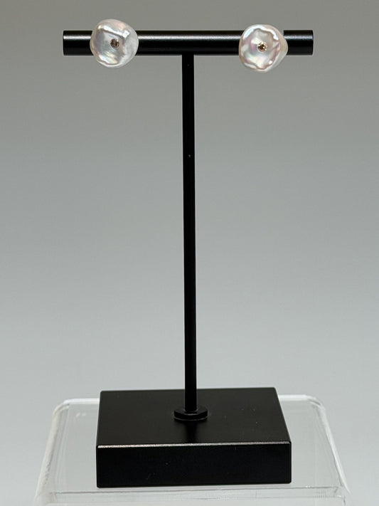 WHITE FRESH WATER KESHI PEARL & NATURAL DIAMOND STERLING SILVER STUD EARRINGS AV2629