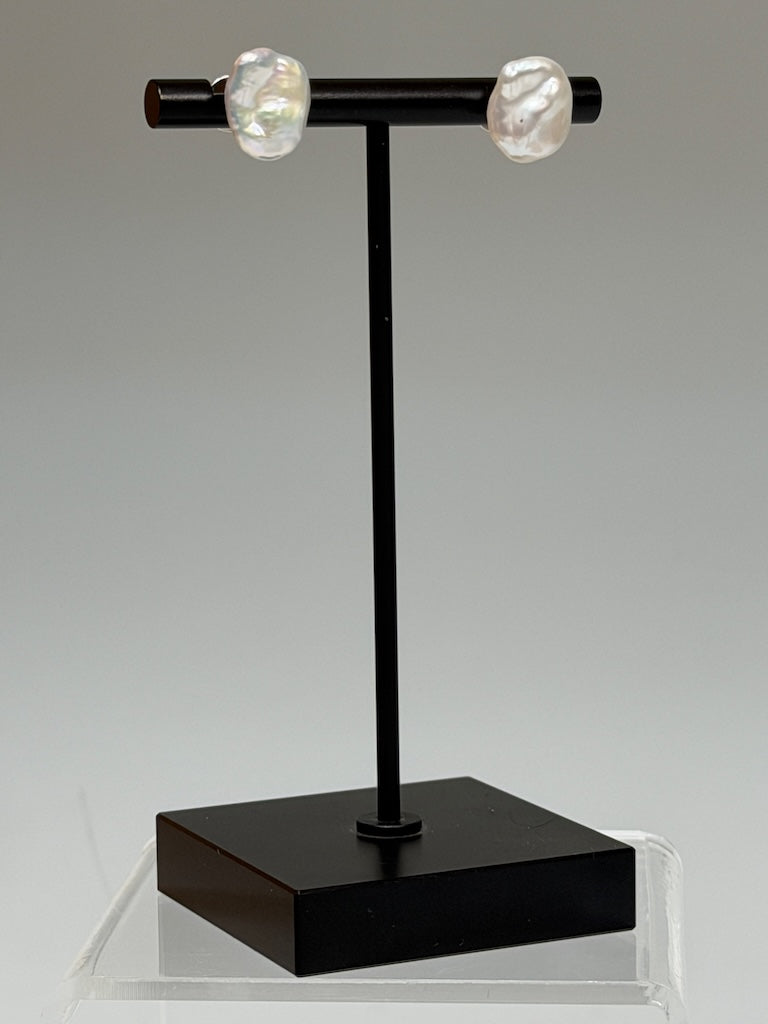 WHITE FRESH WATER KESHI PEARL STERLING SILVER STUD EARRINGS AV2630