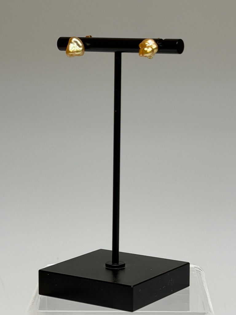 18K YELLOW GOLD GOLDEN SOUTH SEA KESHI PEARL STUD EARRINGS AV2634