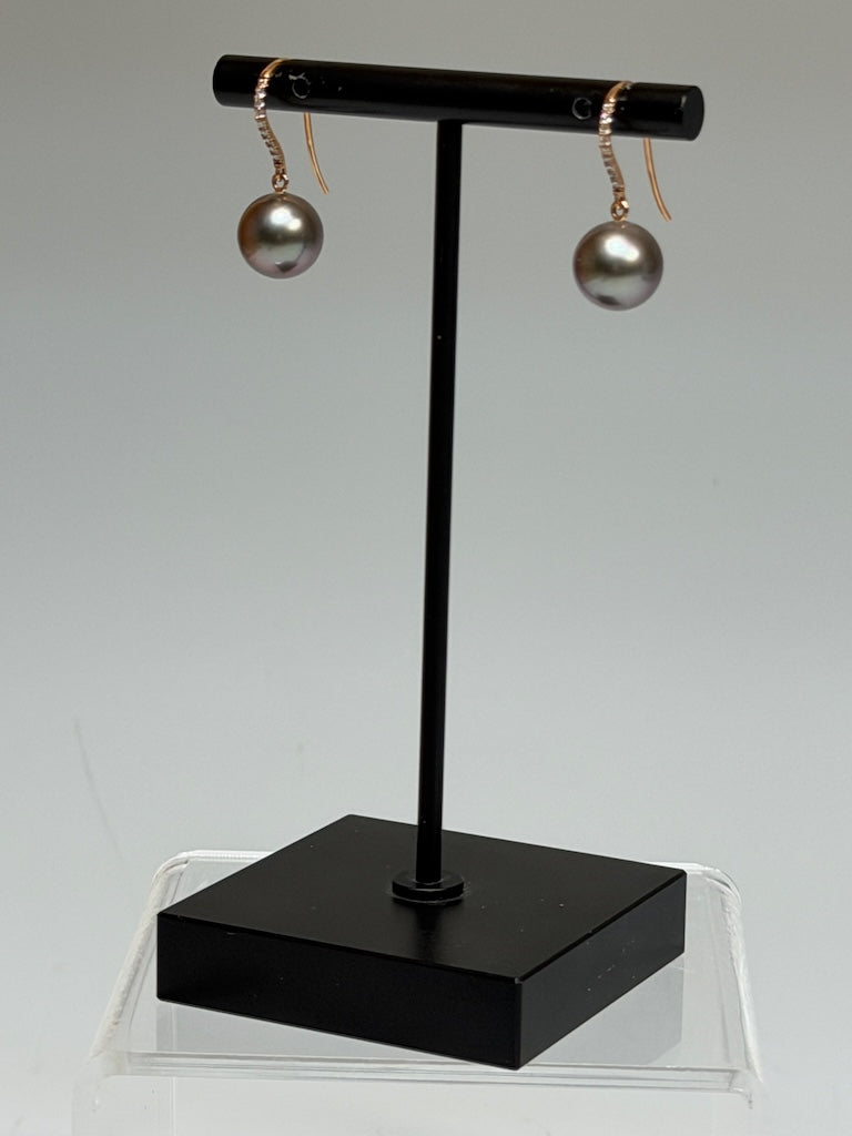 18K RED GOLD BLACK TAHITIAN PEARL EARRINGS WITH DIAMONDS AV2642