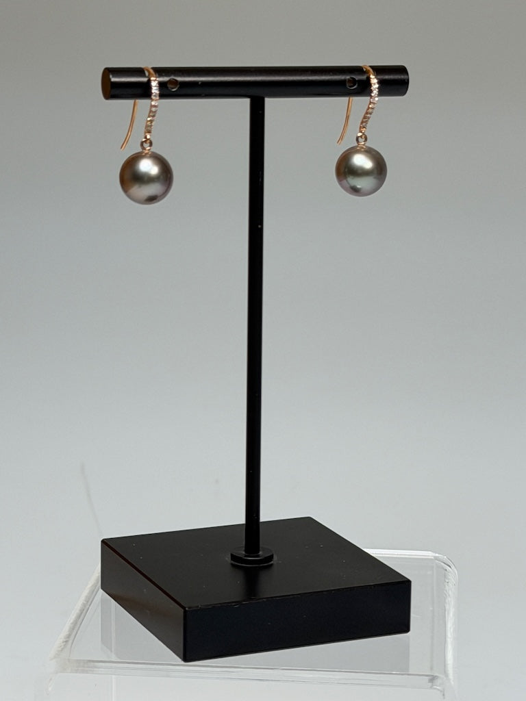 18K RED GOLD BLACK TAHITIAN PEARL EARRINGS WITH DIAMONDS AV2642