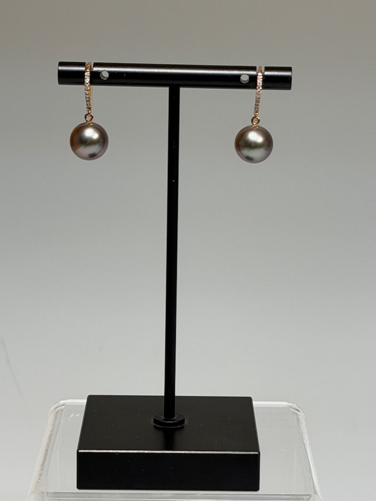 18K RED GOLD BLACK TAHITIAN PEARL EARRINGS WITH DIAMONDS AV2642