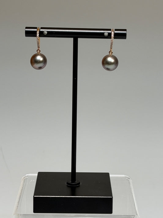 18K RED GOLD BLACK TAHITIAN PEARL EARRINGS WITH DIAMONDS AV2642