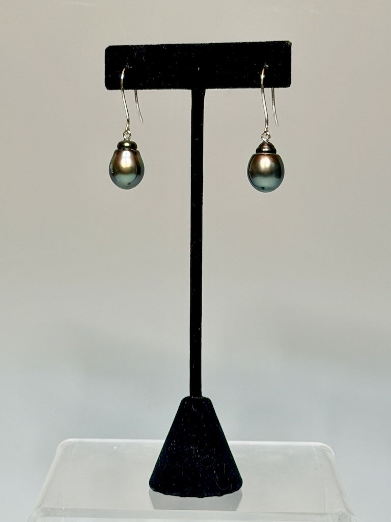 18K WHITE GOLD DROP TAHITIAN PEARL EARRINGS AV2650