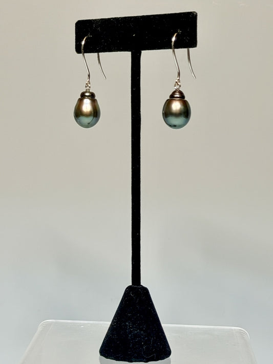 18K WHITE GOLD DROP TAHITIAN PEARL EARRINGS AV2650