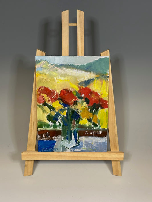 "ROSES WITH MOUNTAINS" ORIGINAL OIL STUDY ON BOARD