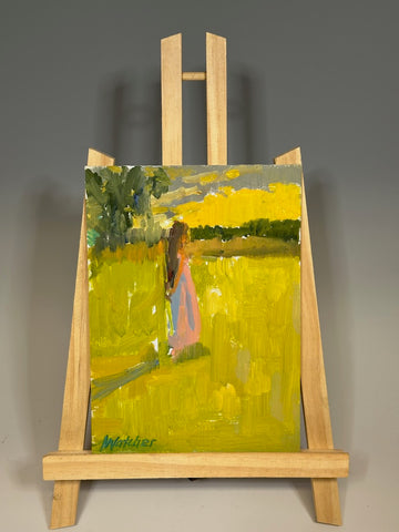 "STUDY OF YOUNG LADY IN FIELD" ORIGINAL OIL STUDY ON BOARD