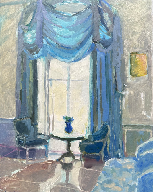 "THE BLEU ROOM" ORIGINAL OIL ON PANEL