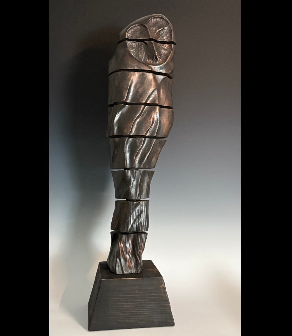 "ADORATION VI" HAND CARVED WHITE PINE & BRONZE COATING SCULPTURE
