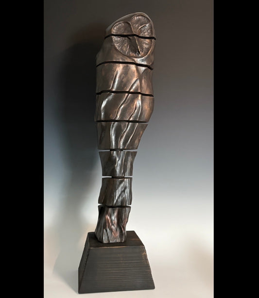 "ADORATION VI" HAND CARVED WHITE PINE & BRONZE COATING SCULPTURE