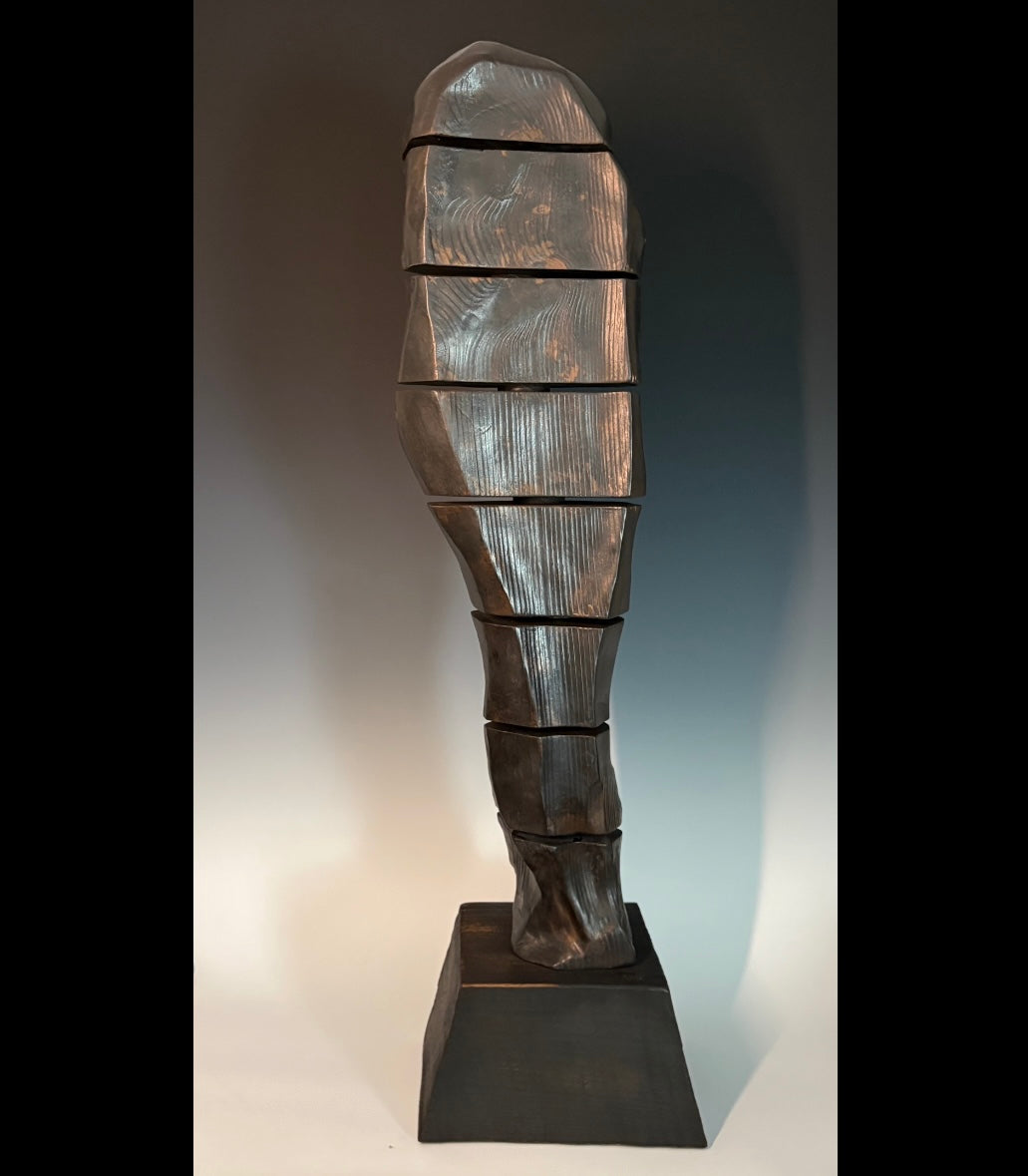 "ADORATION VI" HAND CARVED WHITE PINE & BRONZE COATING SCULPTURE