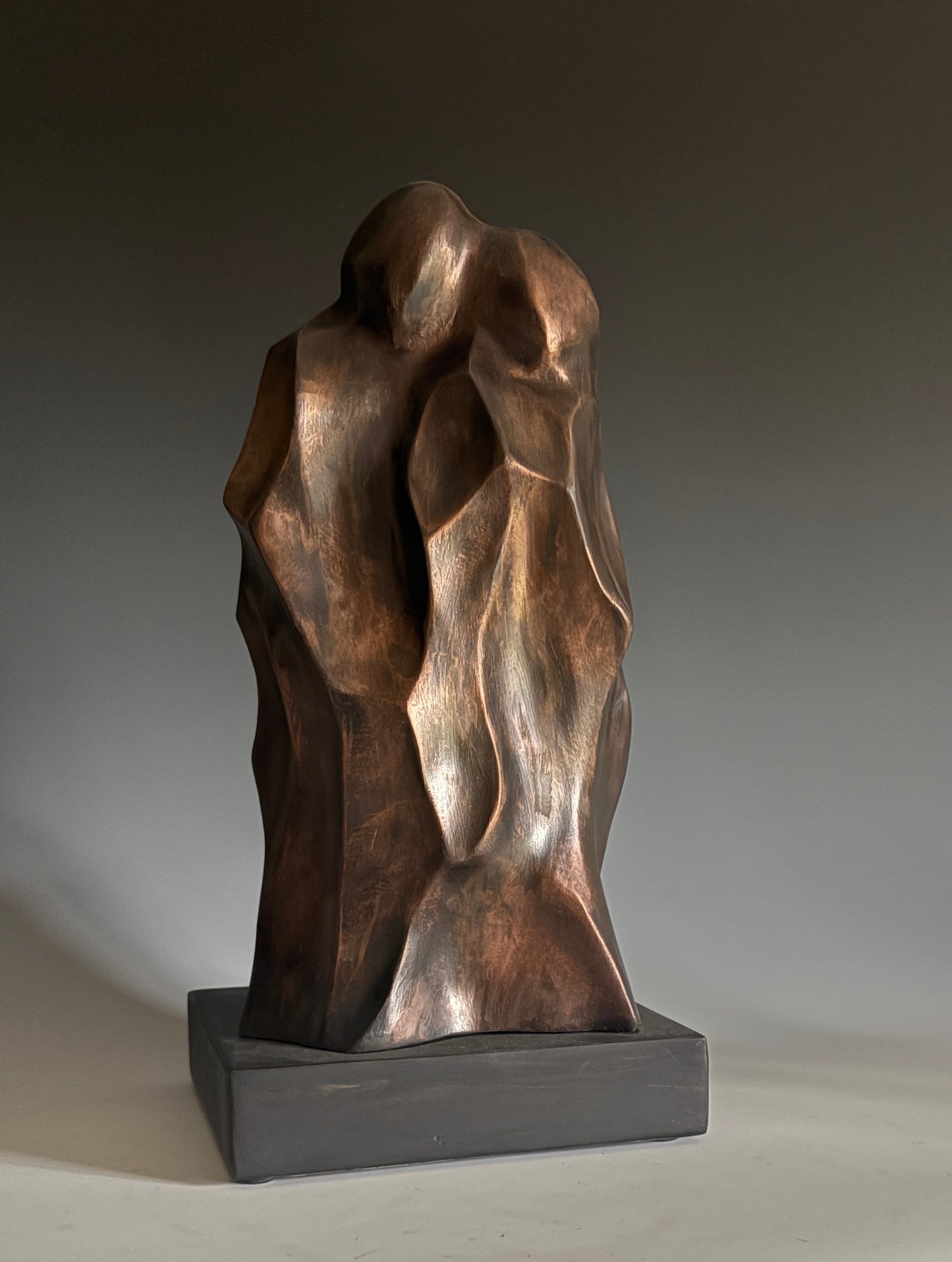 "ANCIENT SOULMATES" HAND CARVED WHITE PINE WITH BRONZE COATING SCULPTURE