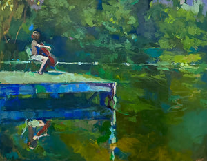 "CELLIST ON THE LAKE" Original Oil on Canvas/Framed