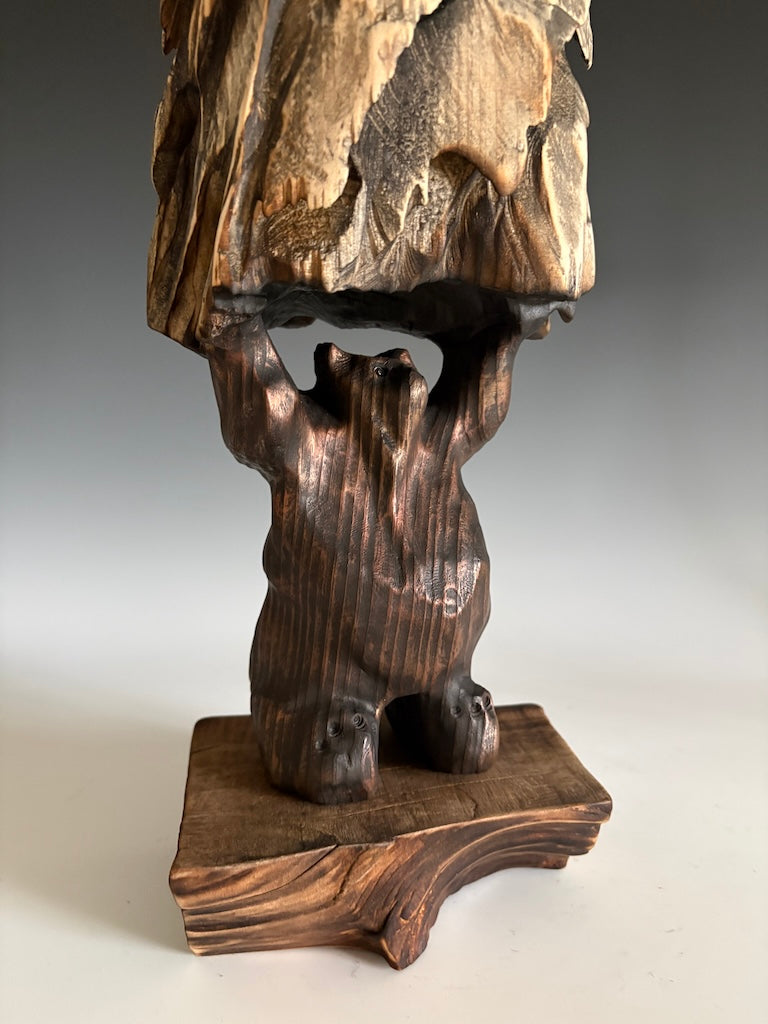 "ATLAS SHRUGGED" WHITE PINE WOOD SCULPTURE