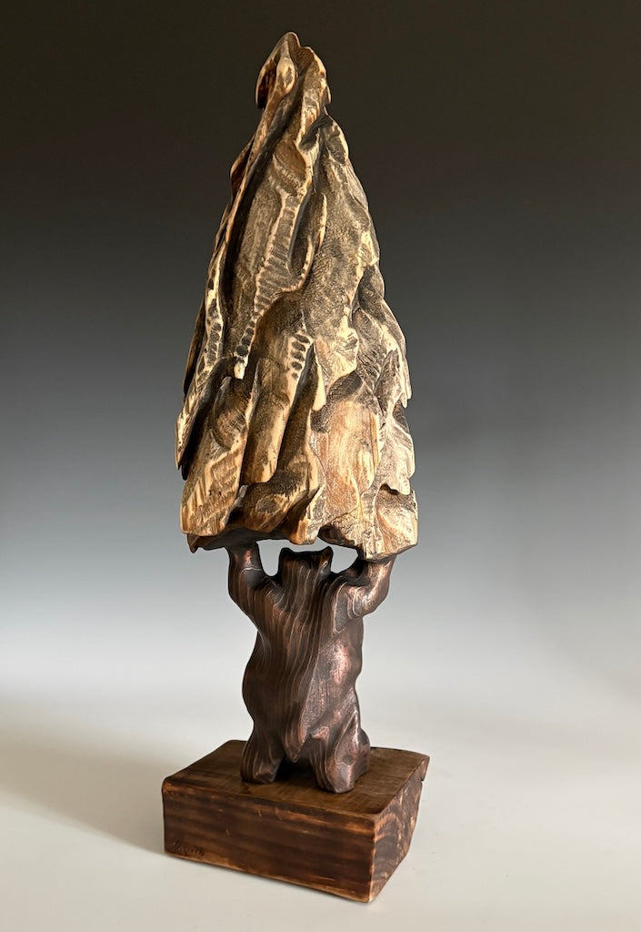 "ATLAS SHRUGGED" WHITE PINE WOOD SCULPTURE